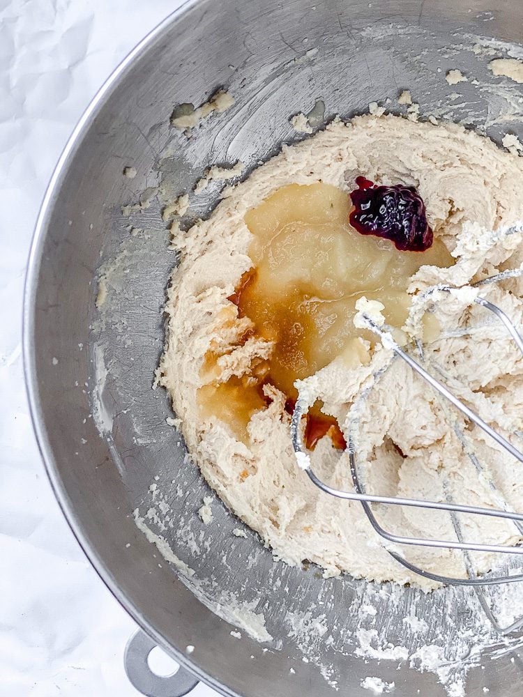 process shot showing mixing ingredients in a bowl