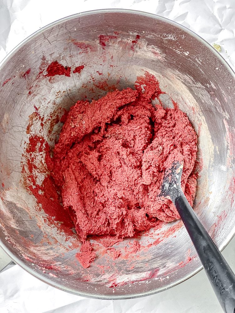 process shot showing mixing batter in bowl