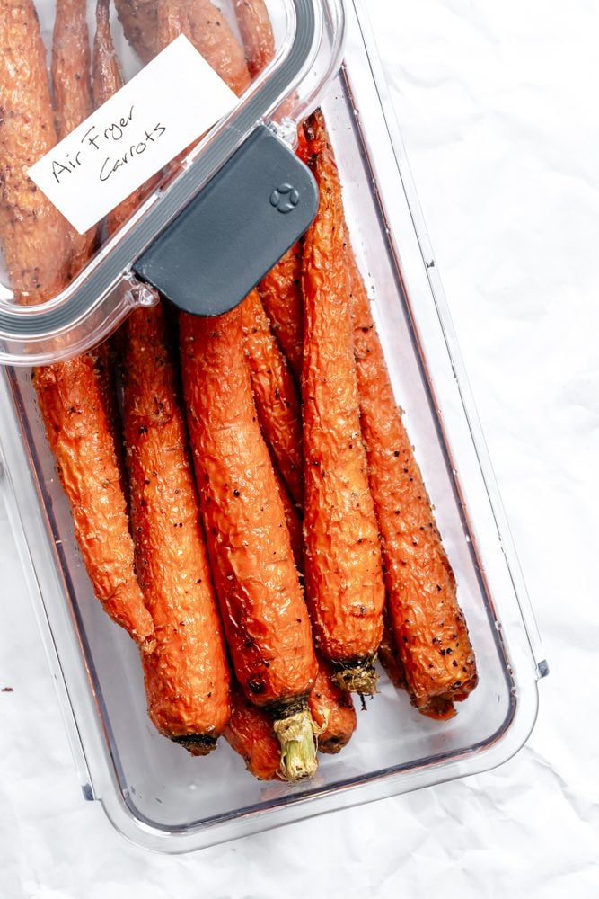 completed Air Fryer Carrots in a storage container