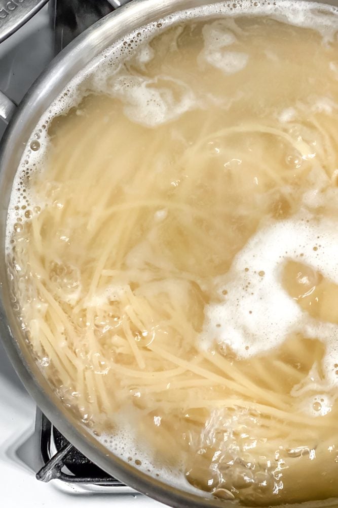 process shot showing pasta in pot