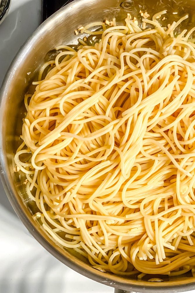 process shot showing pasta in pot