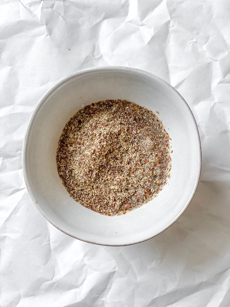 process shot showing flax mixture in a bowl