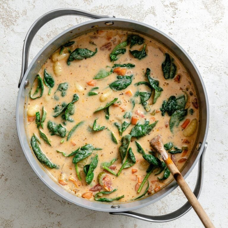 Completed Vegan Gnocchi Soup in a pot.