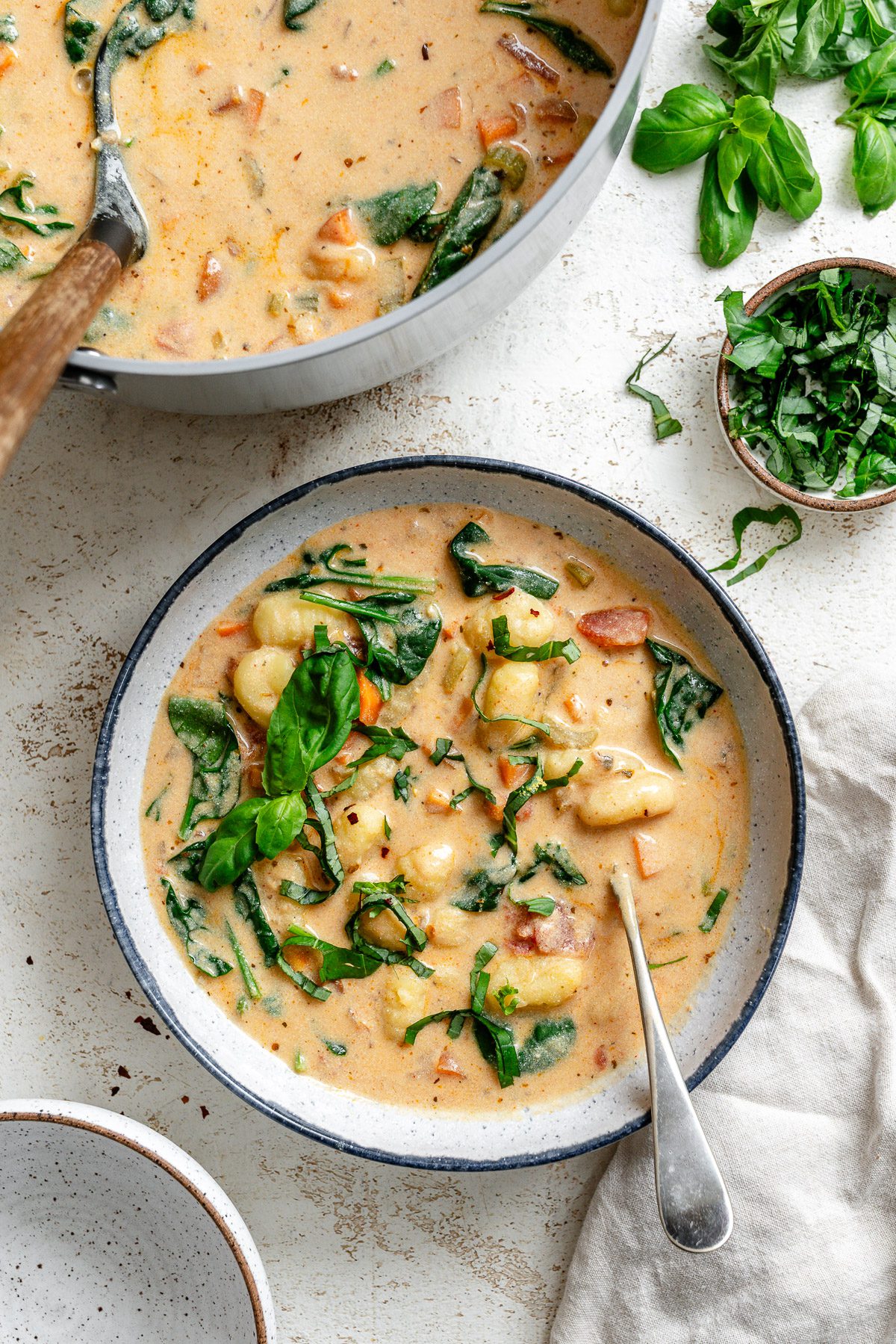 Completed Vegan Gnocchi Soup in a pot.