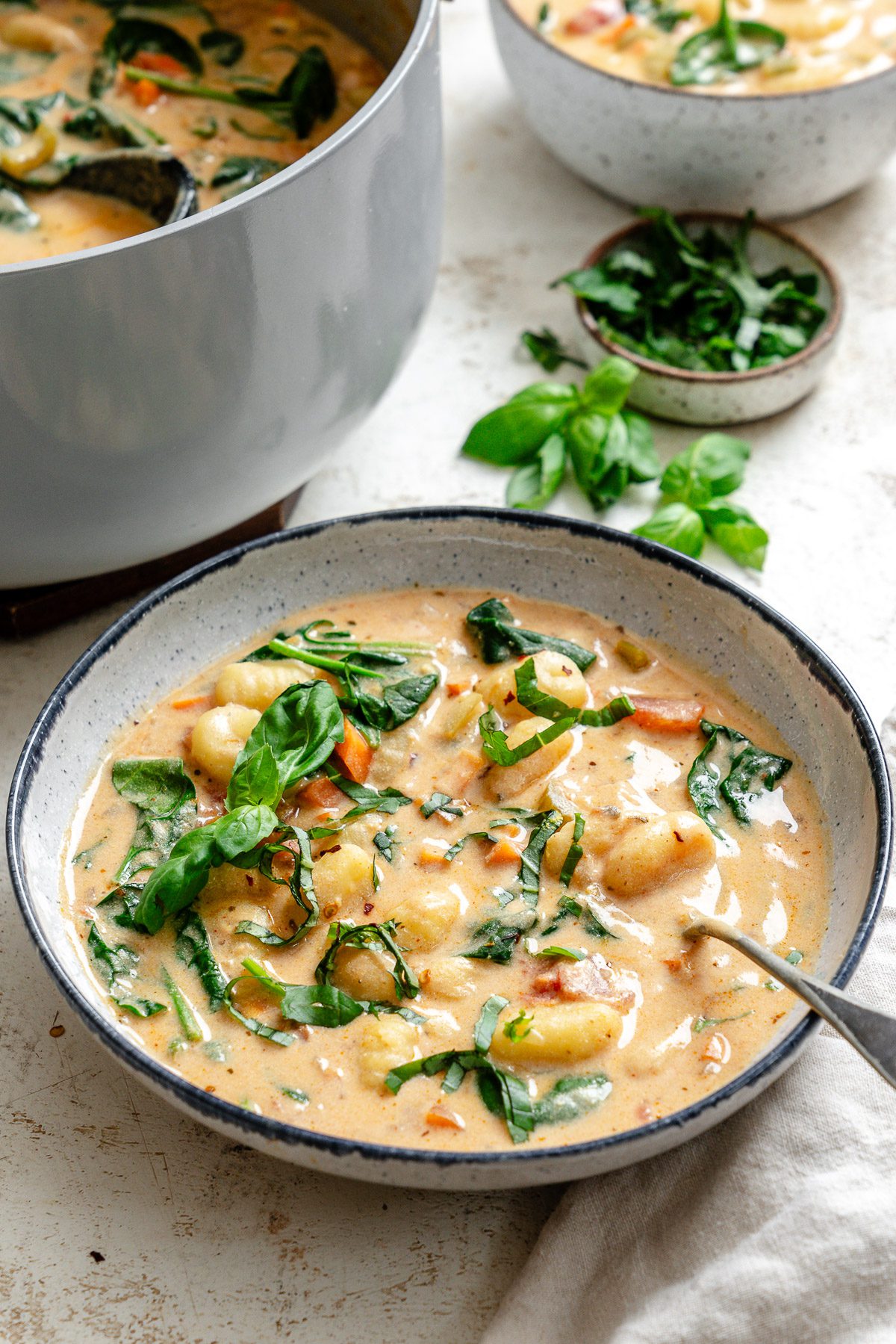 Completed Vegan Gnocchi Soup in a pot.
