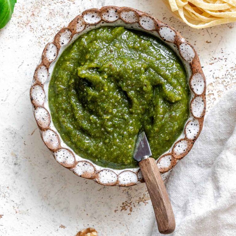 Completed Easy Walnut Pesto in a bowl.