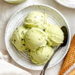 Completed Vegan Mint Chocolate Chip Ice Cream (Ninja Creami) scoops plated.