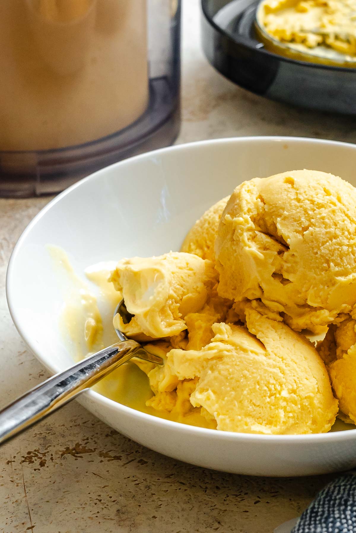Completed Vegan Peach Ice Cream (Ninja Creami) in a bowl.